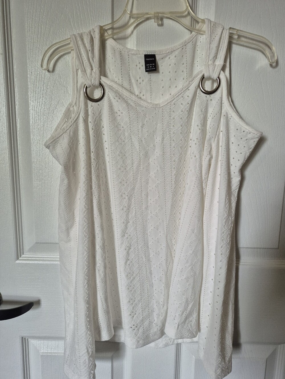 Reserved White Eyelet Cold-Shoulder Tank with Ring Straps